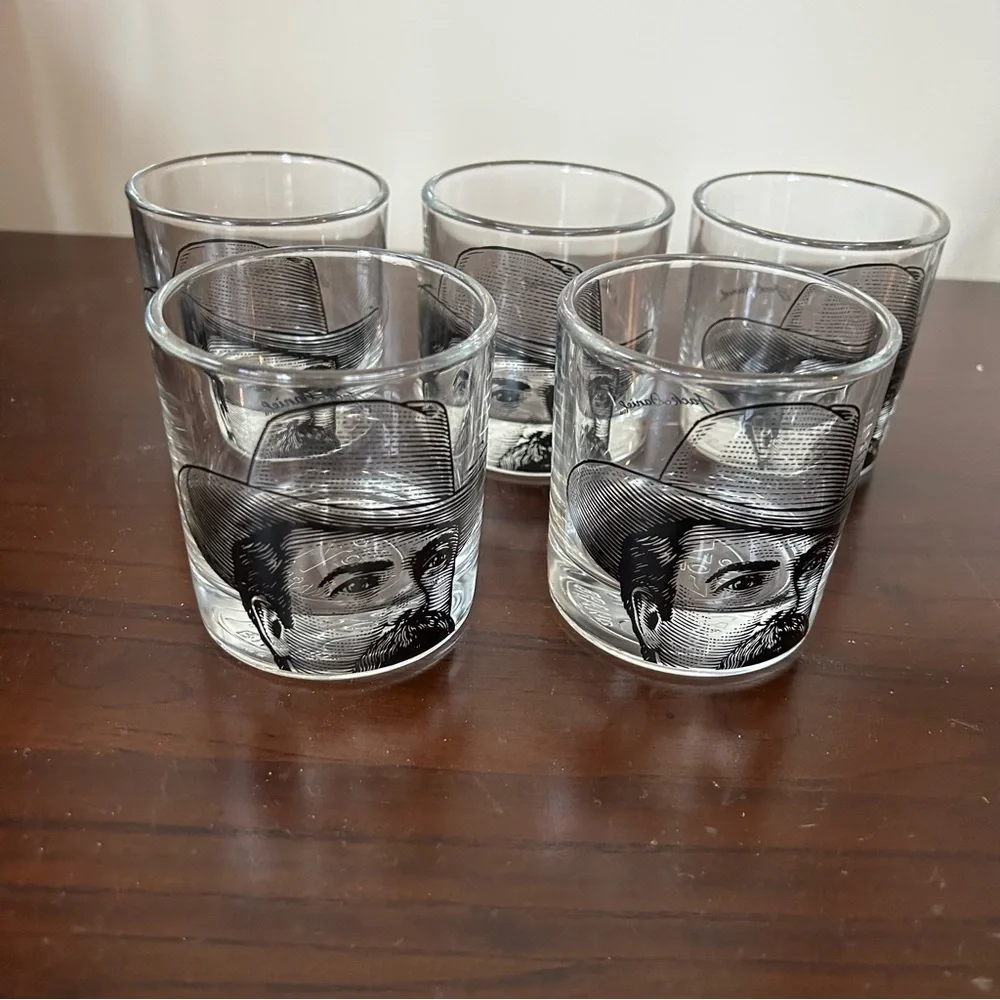 Five Jack Daniels low ball glasses with cowboy image - Picture 1 of 4